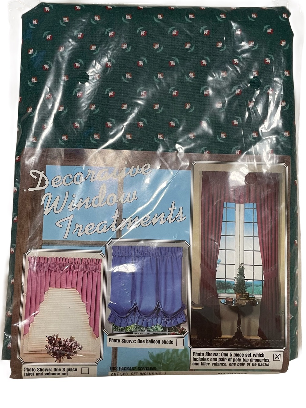 Vintage 90s Decorative Window Treatments Dark Green Floral